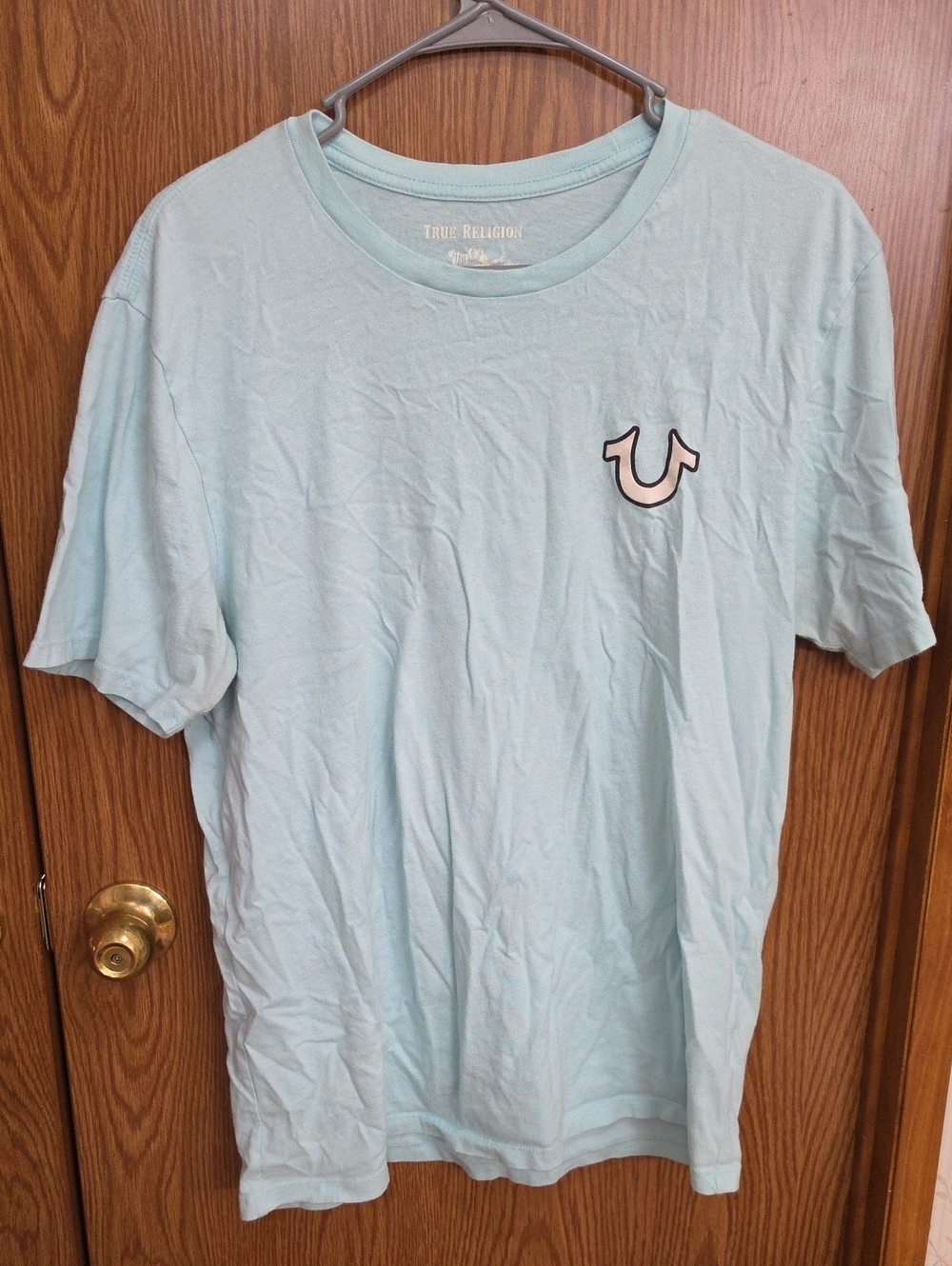 True Religion Light Blue Horseshoe World Tour Graphic Tee Y2K